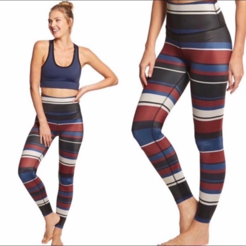 Beyond Yoga Striped Leggings - Red, Blue, Black, White